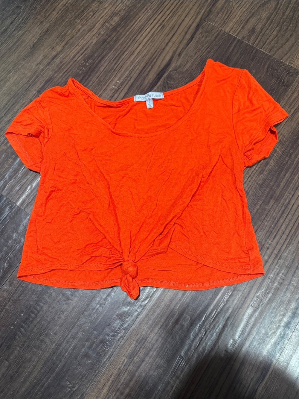 Charlotte Russe Bright Orange Front-Tie Crop Top